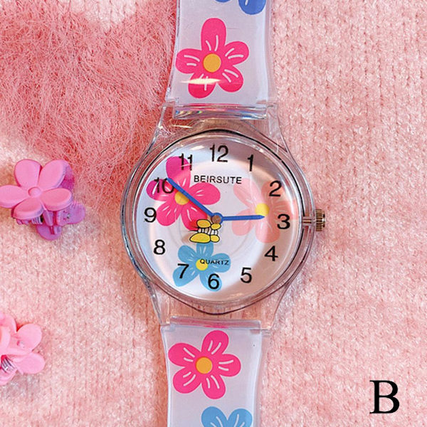 Dam Sommar Transparenta Blommiga Klockor Färgglada Casual Rund Klocka W0 P2Y4 B5D5 C One size