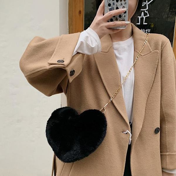 Mjuk Love Axelväska Mode Love Hjärta Form Messenger Bag Söt Vinterväska - Khaki One size