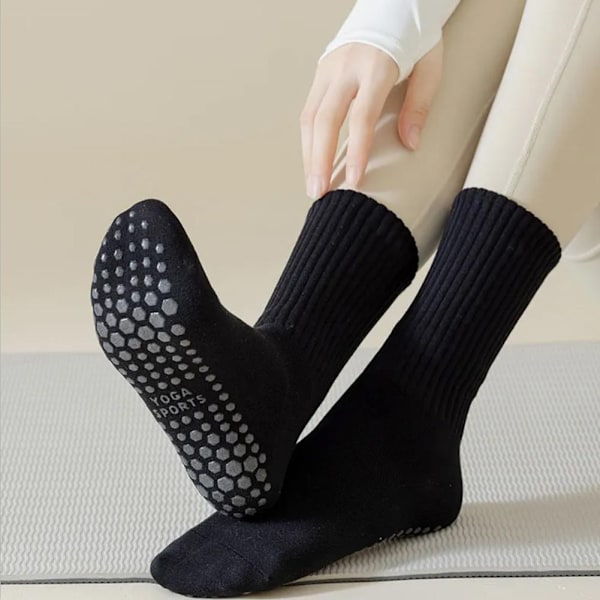 Anti-halk Yoga Strumpor för Kvinnor Fitness Mellanvader Tjocka Strumpor Färgade Strumpor Dansstrumpor Pilates Enfärgade F9m5 Pink 1 pair