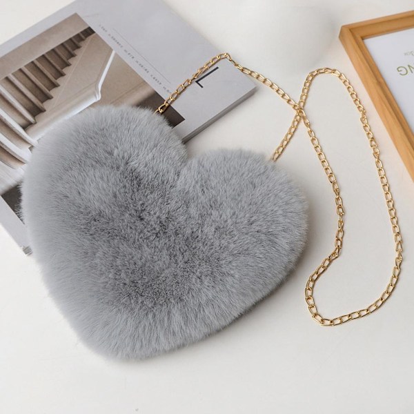 Mjuk Love Axelväska Mode Love Hjärta Form Messenger Bag Söt Vinterväska - Gray One size