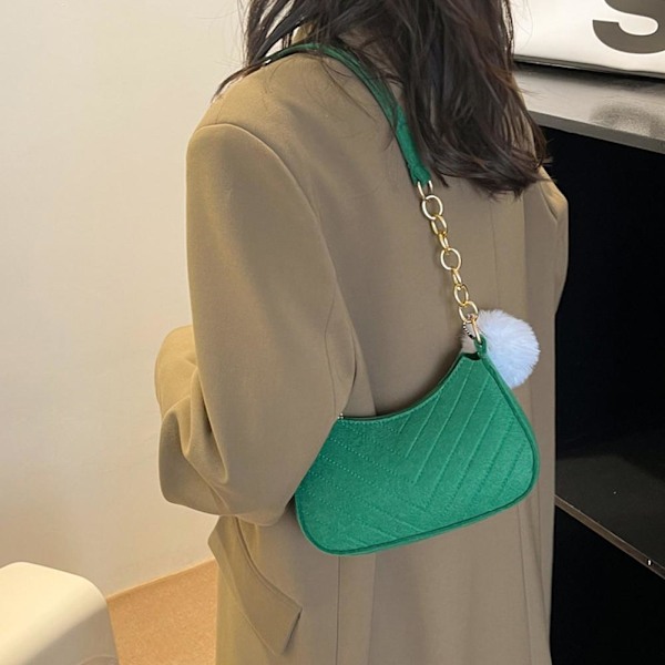 Retro Väska Fleece Ny Mode Textur Axelväska Enfärgad Hårboll Damväska Vinter Ny Fräsch Filt Armhåleväska Utländsk Stil Liten Fyrk Green One size