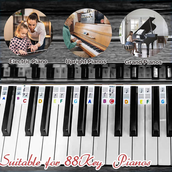 61/88Key-avtagbar pianoklaviatur Notetiketter Återanvändbar silikonP mix-colours 88