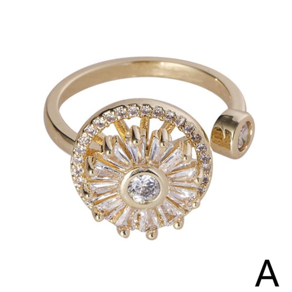 Crystal Anxiety Relief Roterande Ringar Spin Women's Fidget Anti- Gold One size