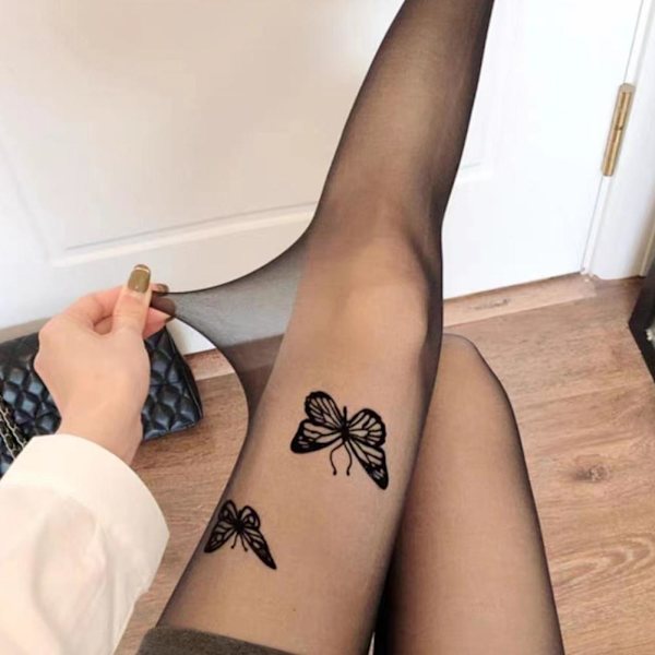 2024 Nya Svarta Sidenstrumpor Anti-hake Sidenstrumpor Botten Tights~ Fjäril G1 B3V6 Black three 