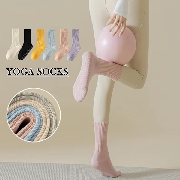 Anti-halk Yoga Strumpor för Kvinnor Fitness Mellanvader Tjocka Strumpor Färgade Strumpor Dansstrumpor Pilates Enfärgade F9m5 White 1 pair