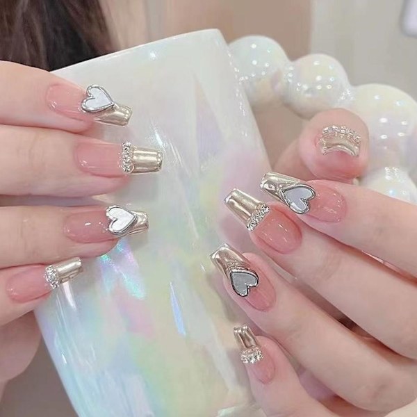 Bärbar Nagelplåster Ren Åtrå Vind Medium Längd Falska Naglar Nagelplåster Bär L1I4 6 set