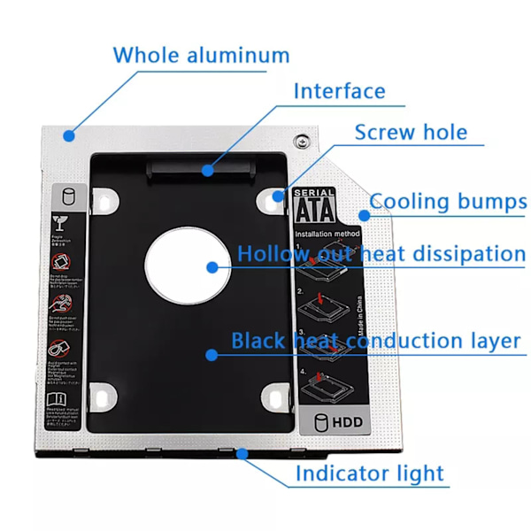 HDD Universal CD/DVD Caddy SATA till SATA Hårddisk GX Adapter Fo 9.5mm One-size