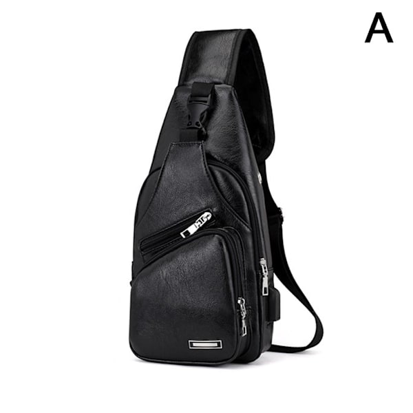 Läder Sling Bag för Kvinnor Män Vuxna Crossbody Bag Bröstväska Sling Ryggsäck M5A6 black 29*16*6cm