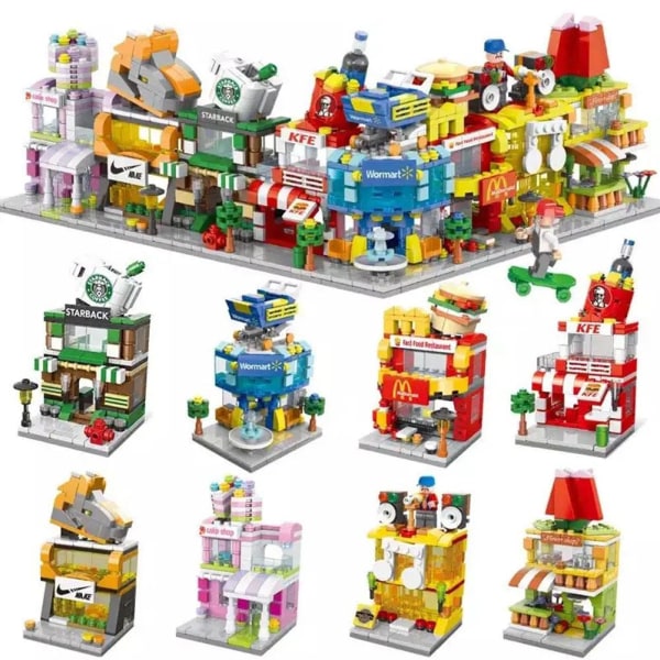 City Building Blocks Leksaker Mini Street View Montering Toy Urban Supermarket one-size