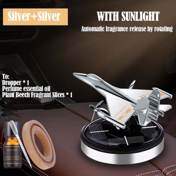 Car Air Freshener Flygplan Dashboard Roterande Aircraft Doft Silver+Silver 1set