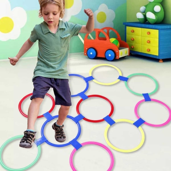 Barn Hjärnspel Hopscotch Jump Circle Rings Set Kids Sensor 38cm 10circles