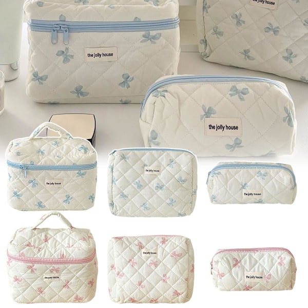 HOT Sminkväska med rosett Bärbar förvaringsväska Toalettväska Sminkorganisatör  blue Pencil bag
