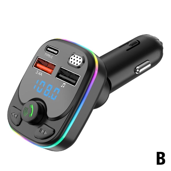 Bil Trådlös Bluetooth FM-sändare MP3, USB, TYPE - C Laddare BlackA straight bar