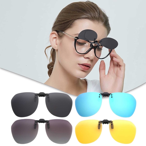 Båglösa Clip-On solglasögon Flip Up Driving Glasögon Night Vision black One-size