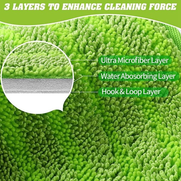 Återanvändbara moppdynor i mikrofiber, tvättbara, gröna, platta tygtillbehör, mopphuvudduk K9o7