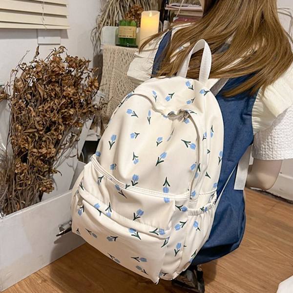 Ryggsäck Vattentät Nylon Dam Anti-stöld Axel Stor Väska Casual D6R4 V9E1 blue flower One size