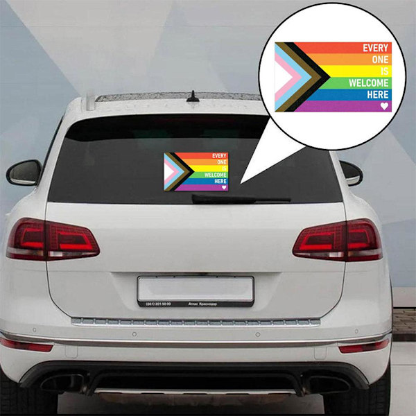 ALLA ÄR VÄLKOMNA HÄR Progress Pride Regnbågssticker Kärlek LGBT D5B9