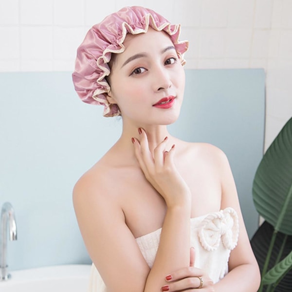 Lyxiga vattentäta duschbadkåpor Unisex elastiska återanvändbara H pink 1PC