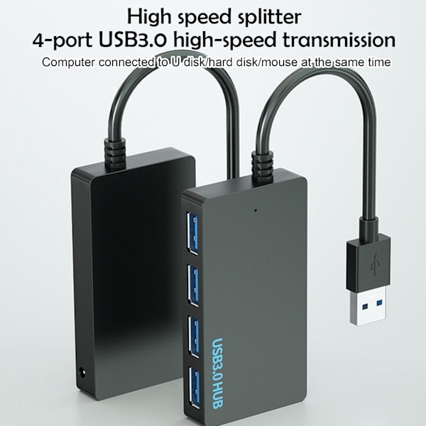 NY 4-Portars Hub Splitter USB 3.0 Höghastighetsadaptrar Multi PC Laptop Desktop blackA usb3.0