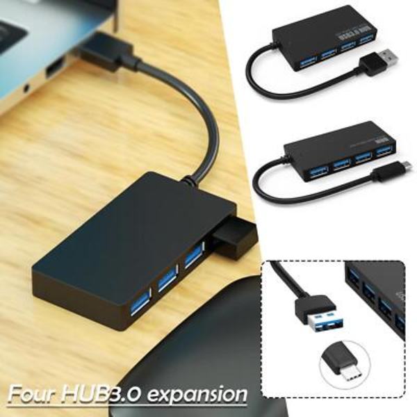 NY 4-Portars Hub Splitter USB 3.0 Höghastighetsadaptrar Multi PC Laptop Desktop blackA usb3.0