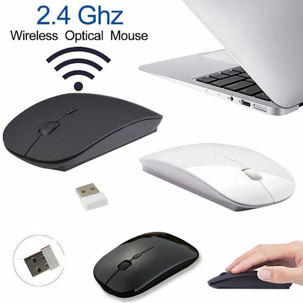 Smal 2,4 GHz optisk trådlös/trådbunden kontorsmus - mottagare PC USB black One-size