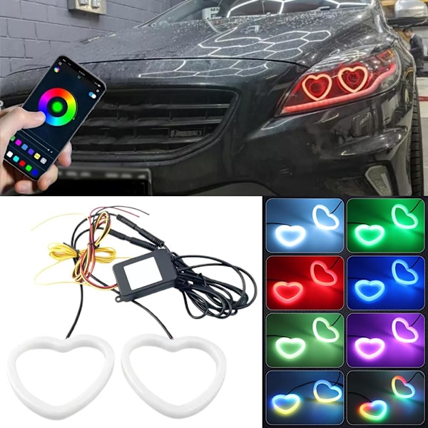 Rgb Färgglada Kärlek Led Modifierade Bilstrålkastare Kärlek Dekorativ App Mobil Bluetooth Bländare C4n8