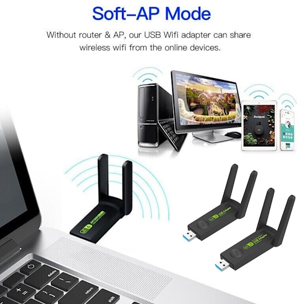 NY USB-3.0 WIFI-adapter 1300mbps trådlös Dongle Dual Band 2.4G 1300M one-size
