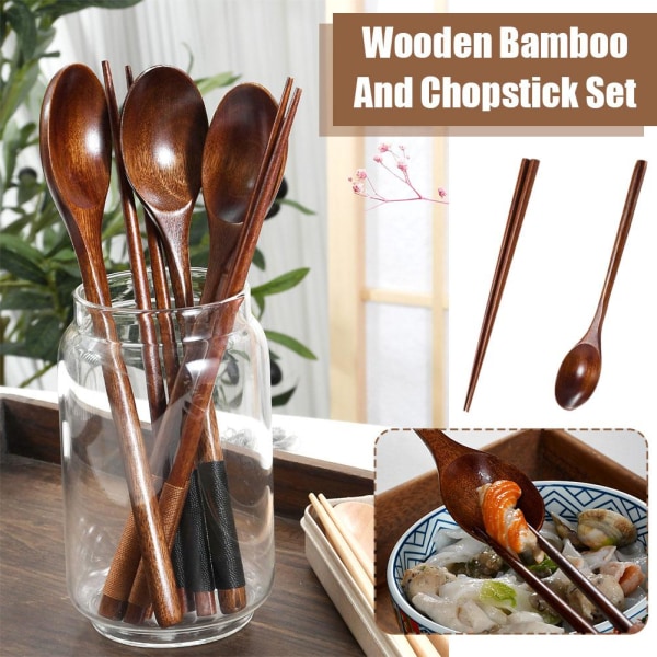 1 st träpinnar sked bärbar bambu och ätpinnar Set O Nanmu spoon onesize