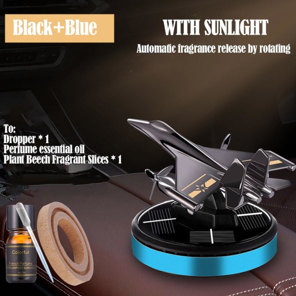 Car Air Freshener Flygplan Dashboard Roterande Aircraft Doft Black+Golden 1set