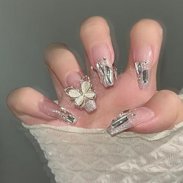 Bärbar Nagelplåster Ren Åtrå Vind Medium Längd Falska Naglar Nagelplåster Bär L1I4 3 set