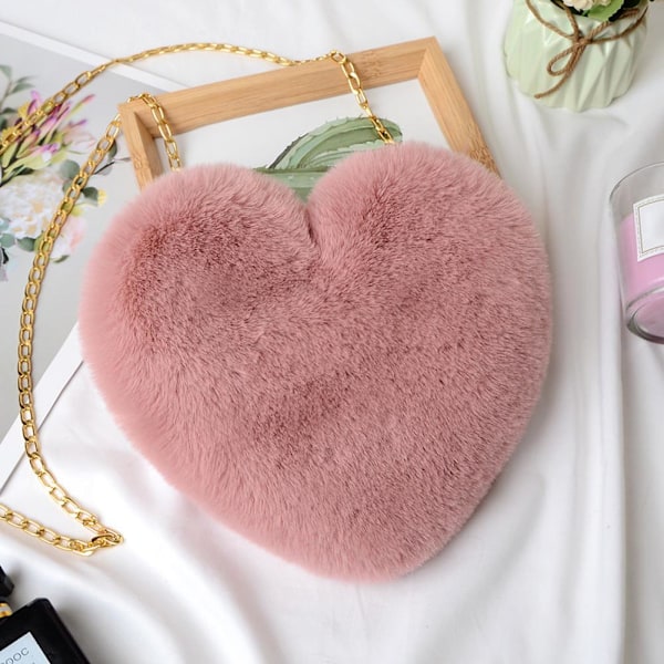 Mjuk Love Axelväska Mode Love Hjärta Form Messenger Bag Söt Vinterväska - Pink One size