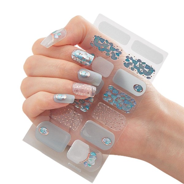 14 Styck Halvhärdad Gel Nail Art Stickers Cover Nail Sticker 12 14pcs