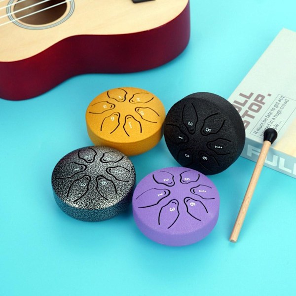 Regntrumma för utomhusbruk, Stål Tongue Drum 3 tum 6 toner Handtrummor med väska pinnar Musikbok, Stål Tongue Drum Regnklocka Vattentät, Mini Ha gold onesize