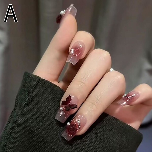 Bärbar Nagelplåster Ren Åtrå Vind Medium Längd Falska Naglar Nagelplåster Bär L1I4 1 set