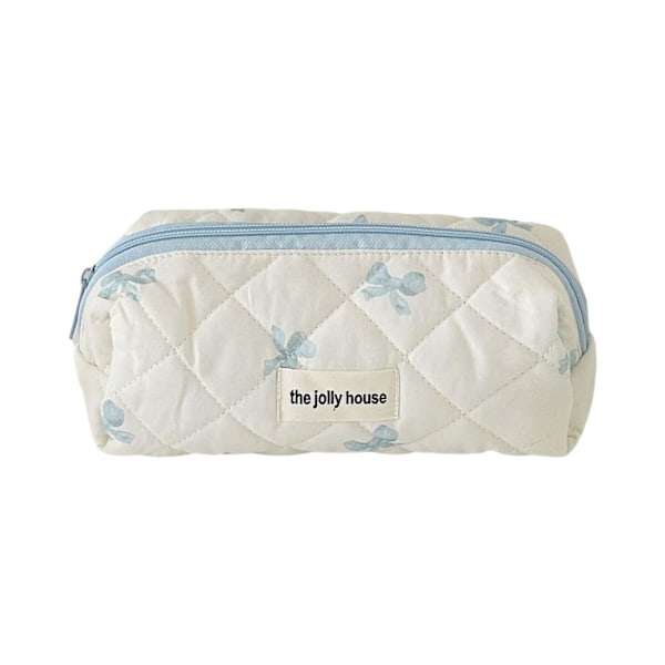 HOT Sminkväska med rosett Bärbar förvaringsväska Toalettväska Sminkorganisatör  blue Pencil bag