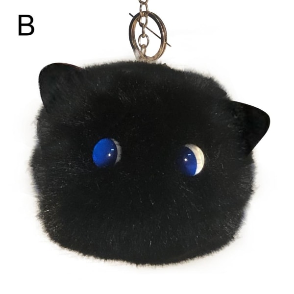 Söt katt Nyckelring Pompom Ball Bag Charm Nyckelring Hänge Present s,1 B ONE-SIZE