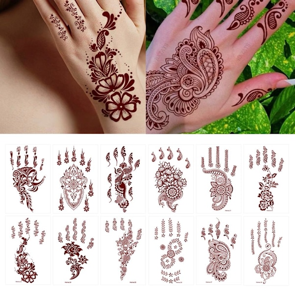 12 Stil Brun Henna Brun Spets Temporära Tatueringar Klistermärke För Kvinnor Mehndi Klistermärken För Hand O9o2 style 6 1pcs