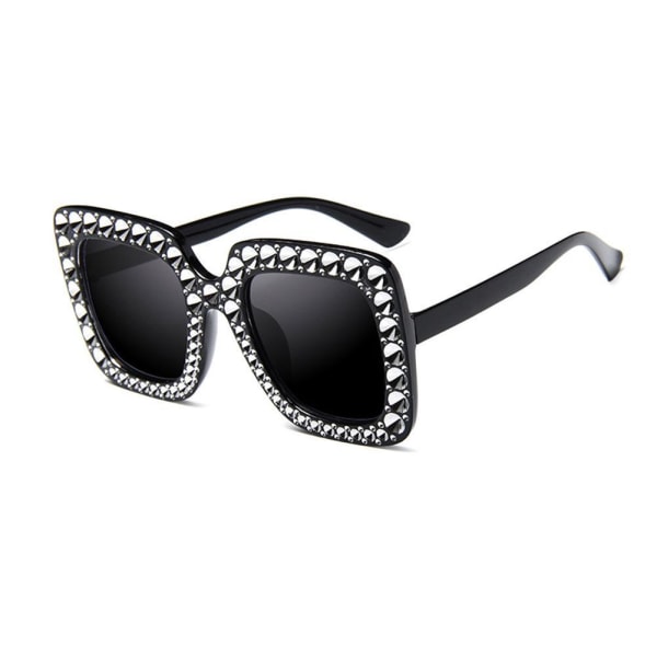 Fyrkantiga Rhinestone-solglasögon Retro Oversized Crystal Ram Sun G black One-size