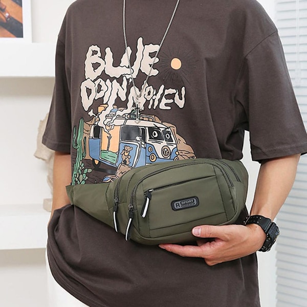 Multifunktionell Nylon Justerbar Midjeväsk Sling Bröstväska Shoul Green One size