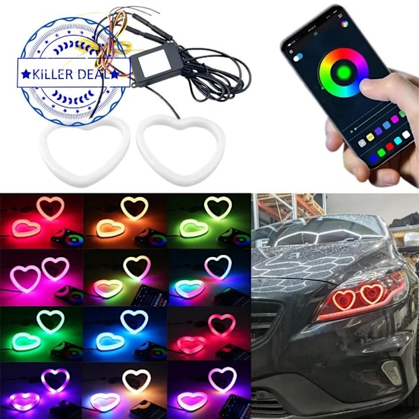 Rgb Färgglada Kärlek Led Modifierade Bilstrålkastare Kärlek Dekorativ App Mobil Bluetooth Bländare C4n8