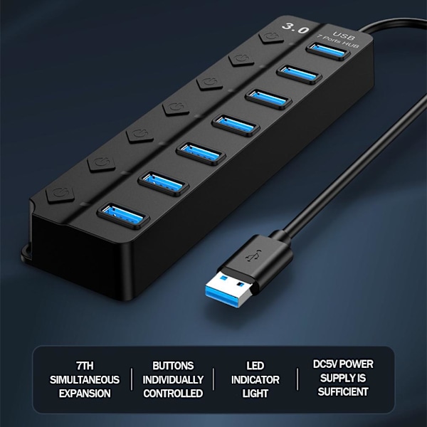 Hub Splitter Extender 7-port Usb3.0 Adapter Höghastighets Splitter Notebook En-till-fyra Extender 3 R1u2