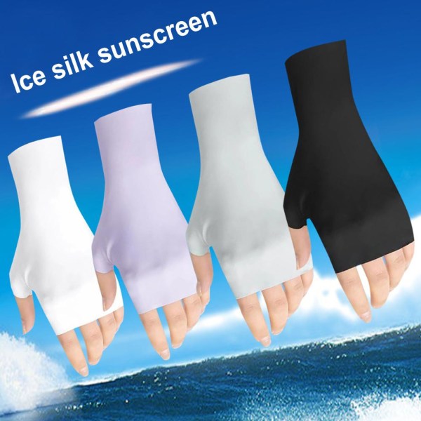 Kvinnor Fingerless Gloves Sommar UV-skyddshandskar Ice Silk Su black one size