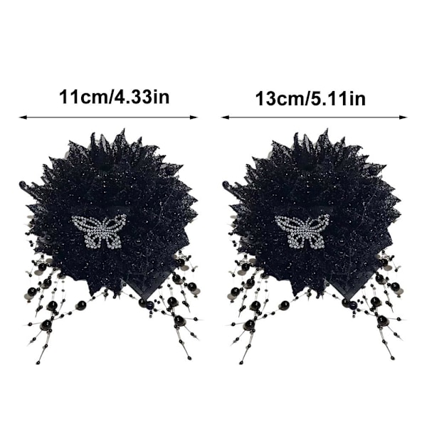 Svart fjäder tofs blomma hårklämmor för kvinnor och flickor Elegant W1E7 X4I3 Black 11cm