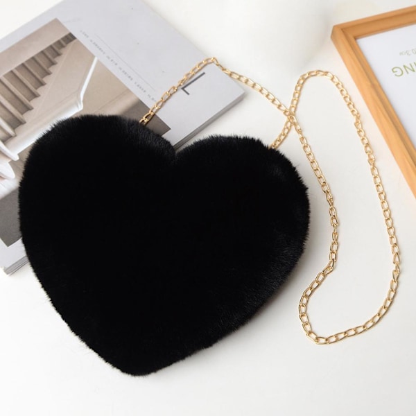 Mjuk Love Axelväska Mode Love Hjärta Form Messenger Bag Söt Vinterväska - Black One size