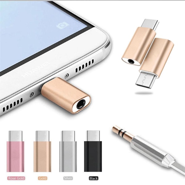 Typ-C till 3,5 mm AUX-jack hörlurar USB-C hörlursadapter Ljud Rose Gold D