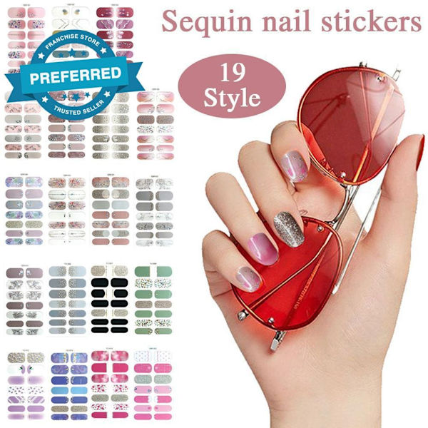 Europeisk amerikansk mode tryckt 3D nagelstickers helt täckta med nagellacksfilm glitter P4o8 	A 1pcs