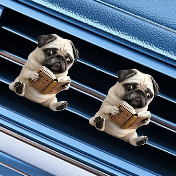 LQQDREX Bedårande Mops Akryl Bil Luftventil Doftspridare, 2D Söt Hunddesign Solid Doft, Mops Luftfräschare Dekorativa Tillbehör, Cu F One size