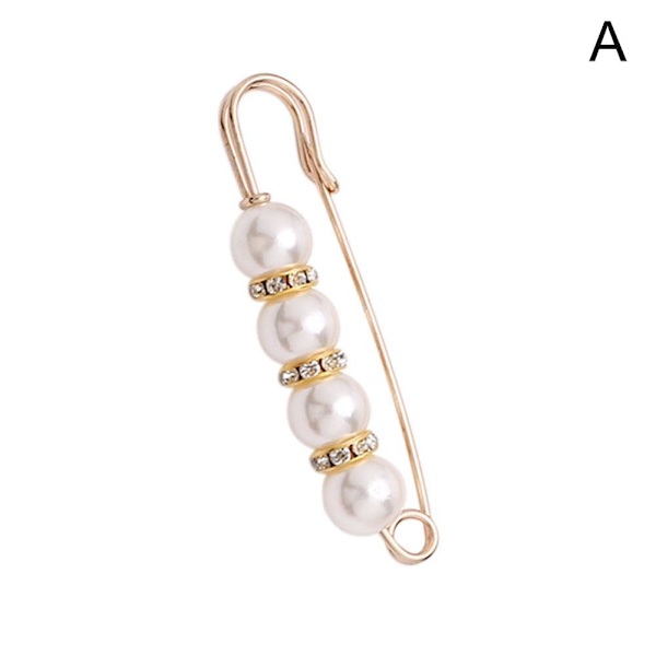 Kristallpärla Kläder Mode Nålar Brosch Kvinnor Byxor Säkerhetsnål Smycken white one-size 2pcs
