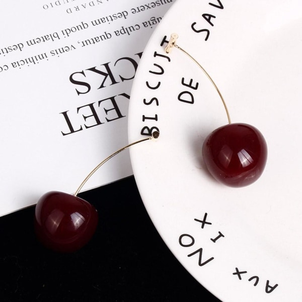 Mode söt körsbär Simulering frukt örhängen Örhängen Drop Stud Cut Dark Red One size