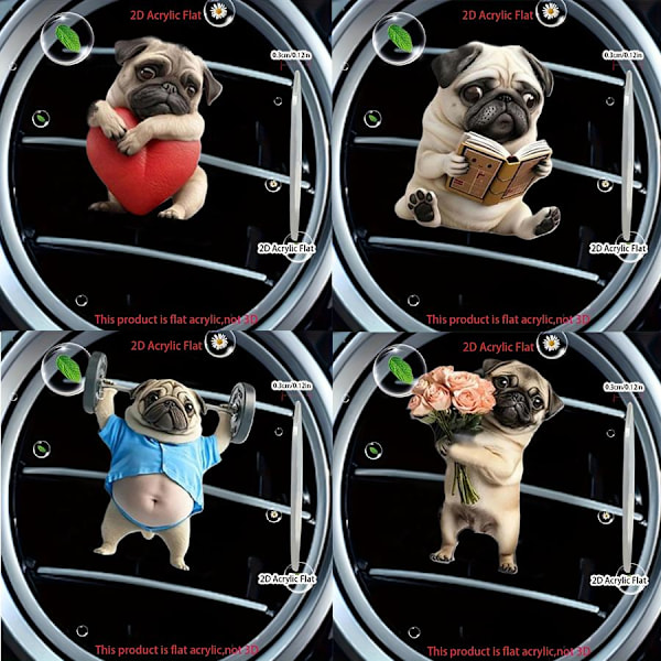 LQQDREX Bedårande Mops Akryl Bil Luftventil Doftspridare, 2D Söt Hunddesign Solid Doft, Mops Luftfräschare Dekorativa Tillbehör, Cu F One size